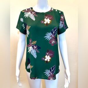 LOFT Green Floral Blouse with Button Detail - Size XS